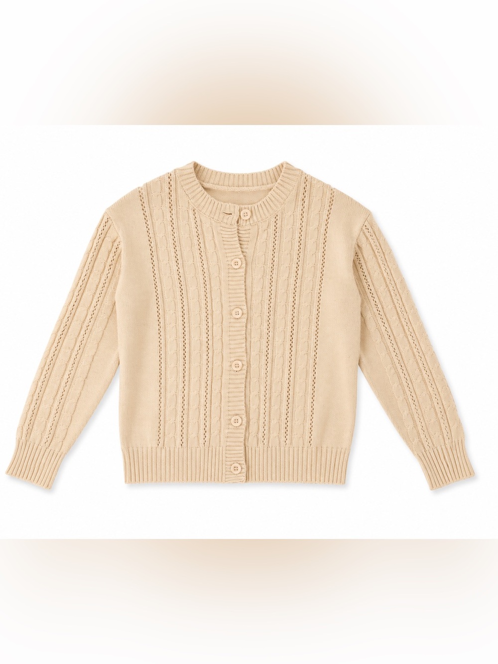 Cream Cable Knit Cardigan Women’s Medium Button Front Cozy Sweater